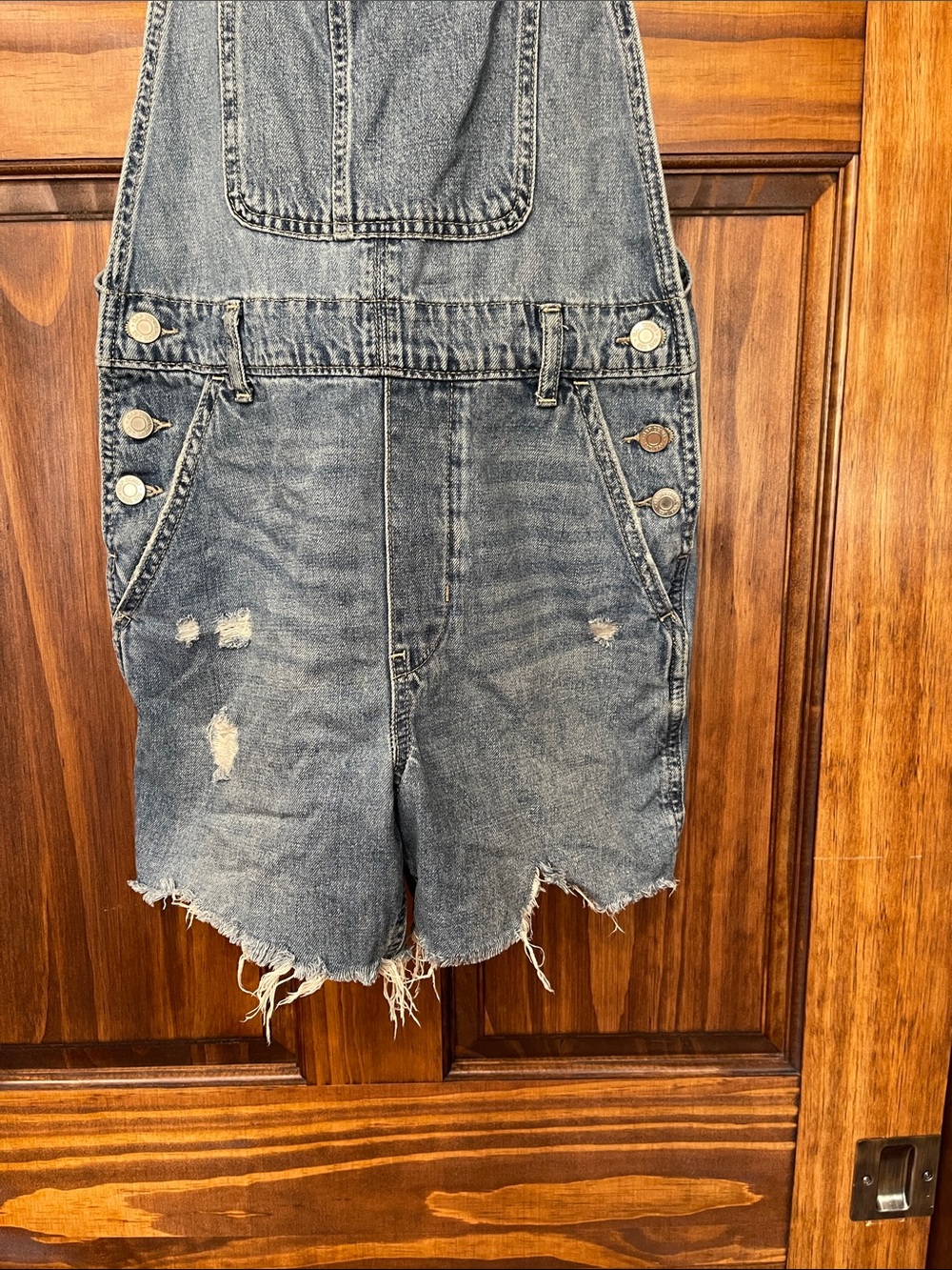 GAP womens Distressed Denim Short Overalls - Blue size XS - Picture 2 of 6